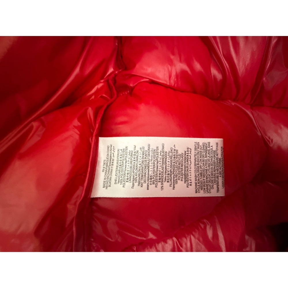 BCBGMAXAZRIA Womens Red Hooded Longline Puffer Coat Eco Friendly Fill Large - Picture 7 of 9